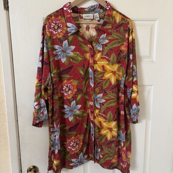 Bohemian Flower Women Top Size 2X Red Maximalist Tropical Travel Going Out Party - Picture 2 of 10